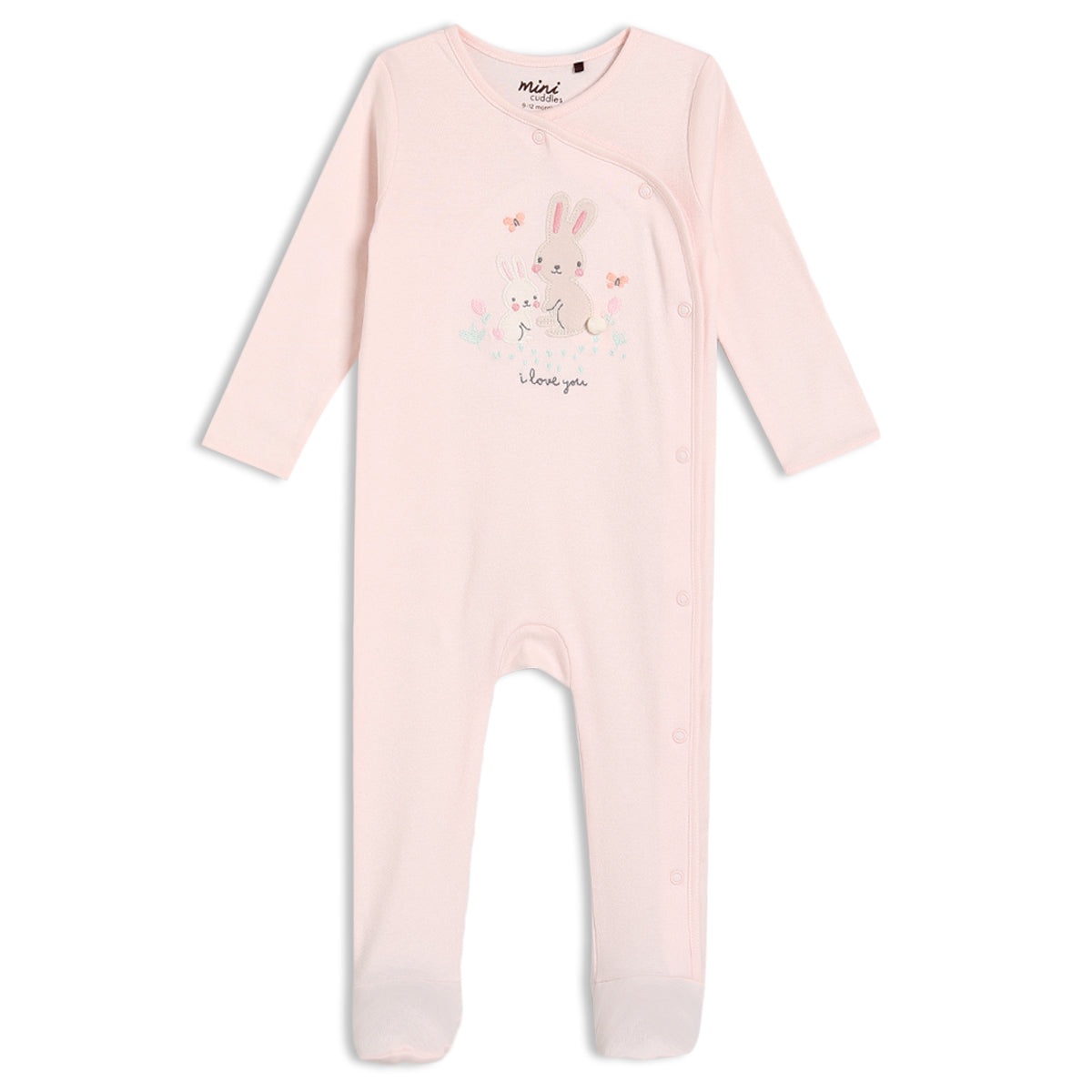 Baby Girls Rabbit Embroidered Sleepsuit, Pink