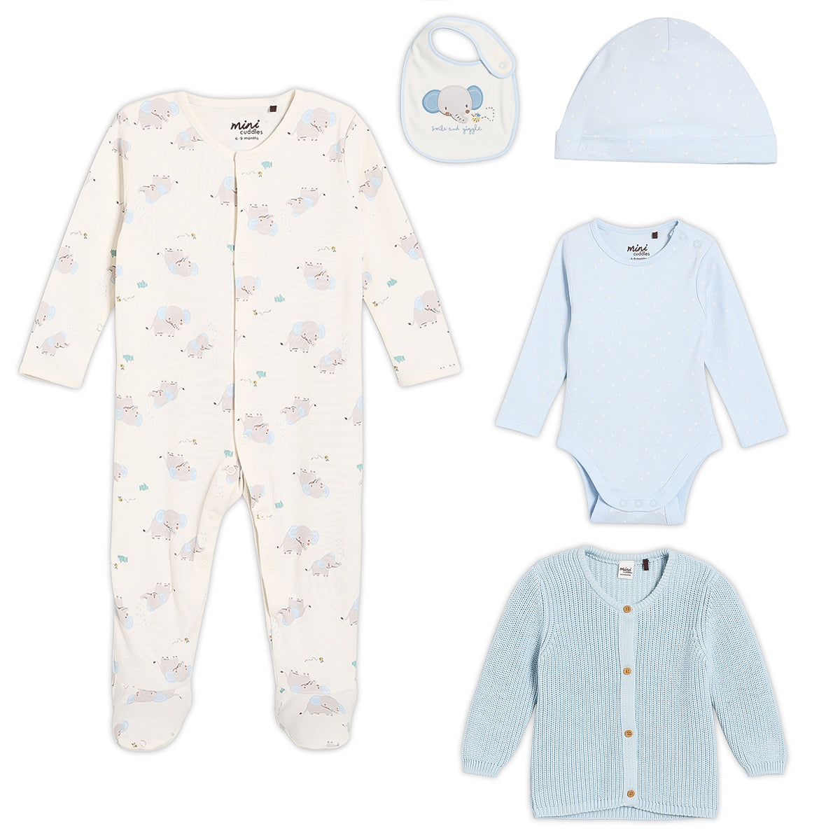 Baby Boys 5pc Gift Set With Cardigan, Multicolour