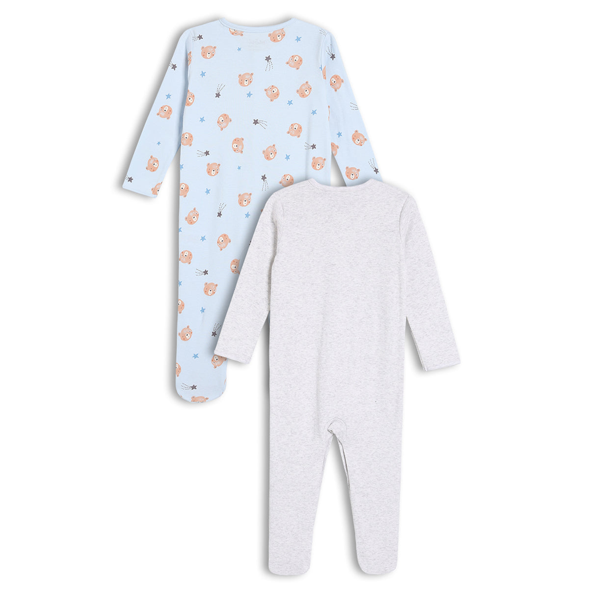 Baby Boys 2pk Teddy Bear Printed Sleepsuits, Multicolour
