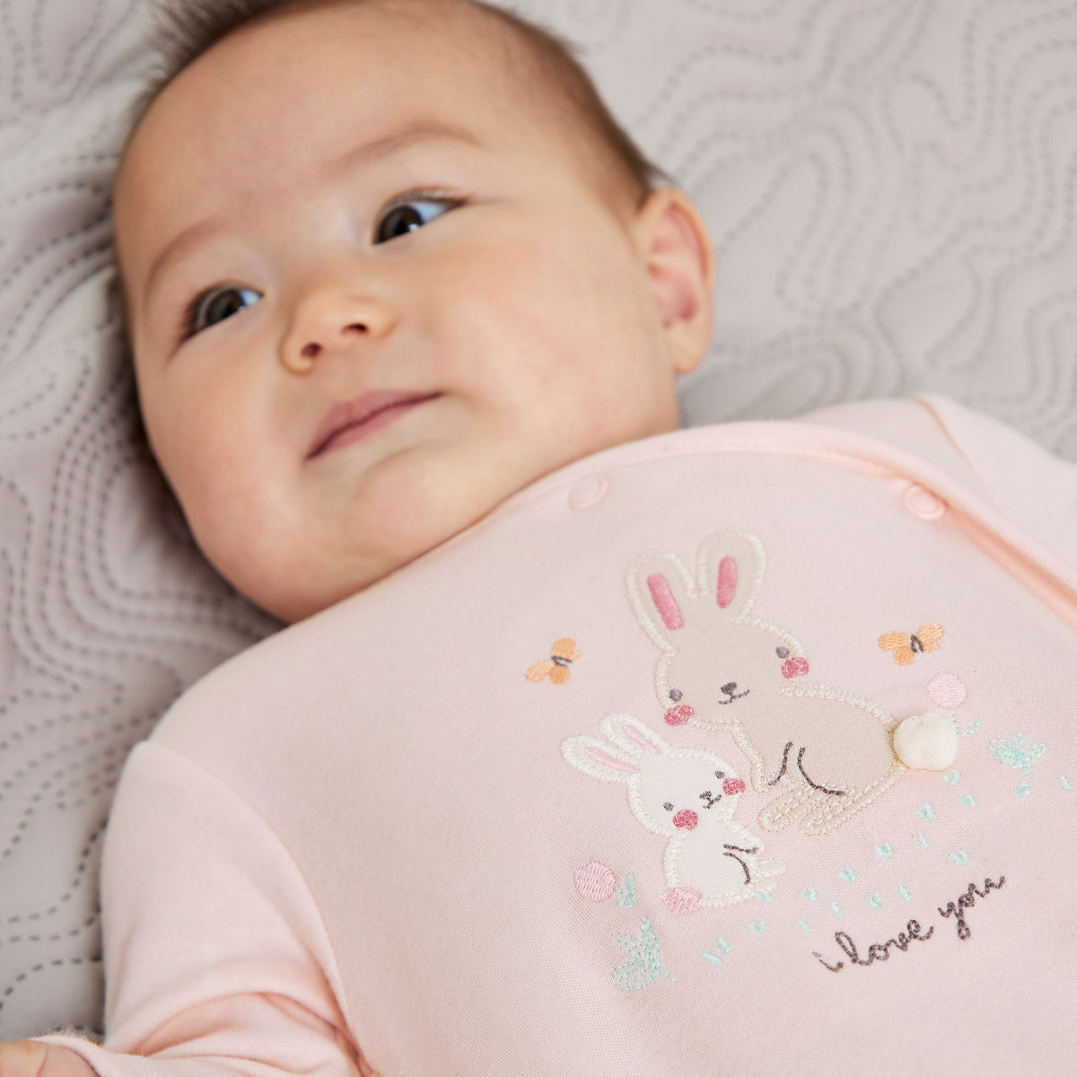 Bunny-Print Sleepsuit (Pink)