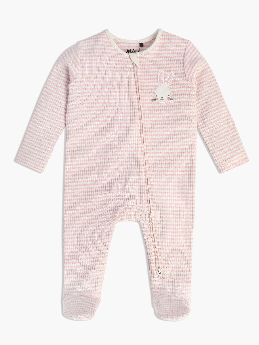 Baby Girls Striped Sleepsuit, Pink