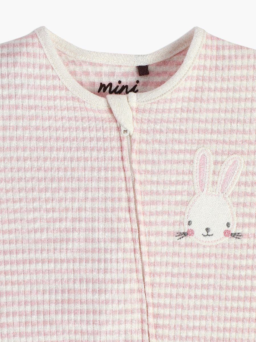 Baby Girls Striped Sleepsuit, Pink