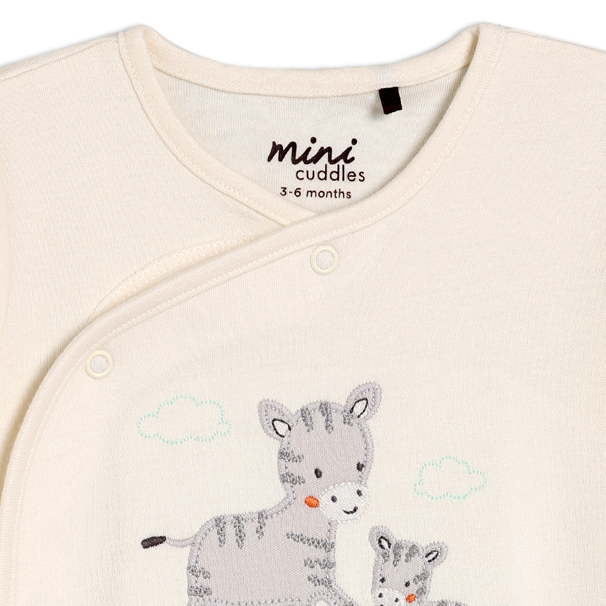 Baby Unisex Zebra Embroidered Sleepsuit, Cream