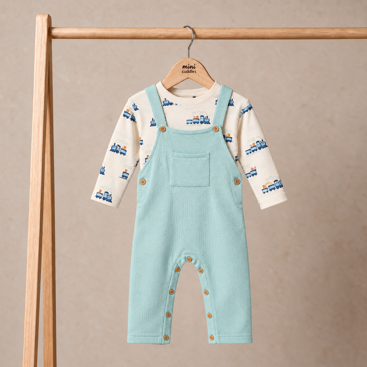 Baby Boys Knitted Dungaree 2pc Set, Turquoise Blue
