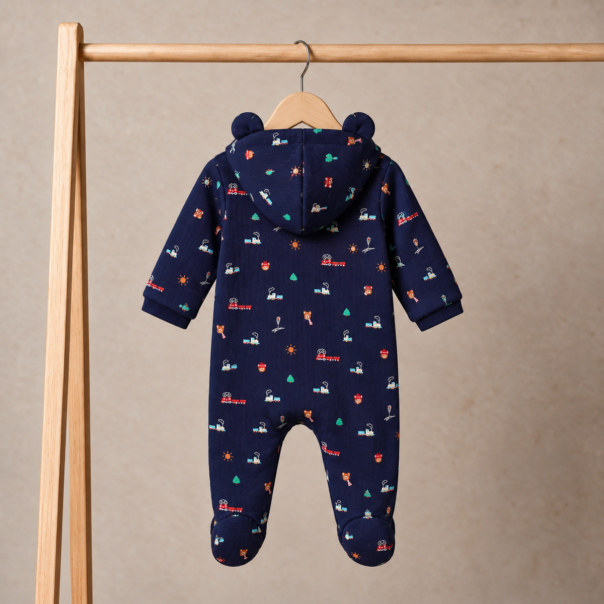 Baby Boys Novelty Printed Hooded Pram Suit, Navy Blue