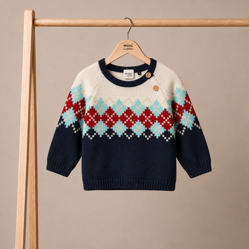 Baby Boys Argyle Knitted Jumper, Multicolour