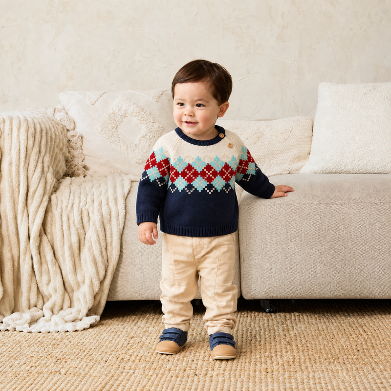 Baby Boys Argyle Knitted Jumper, Multicolour