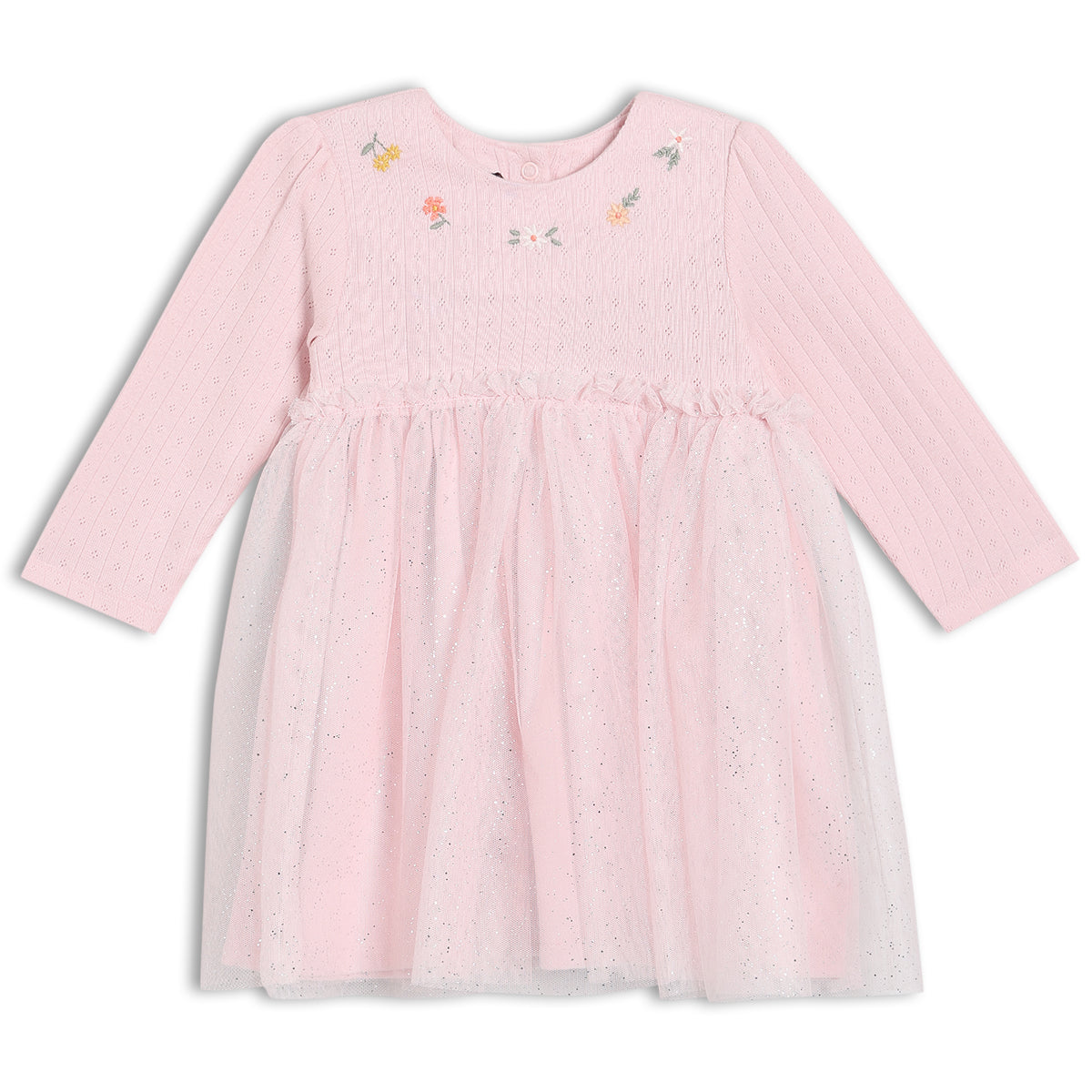Baby Girls Floral Embroidered Dress, Pink