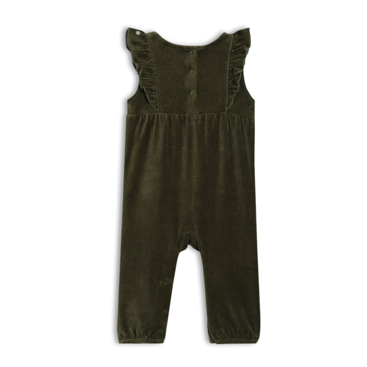 Baby Girls Floral Embroidered Dungaree 3pc Set, Green