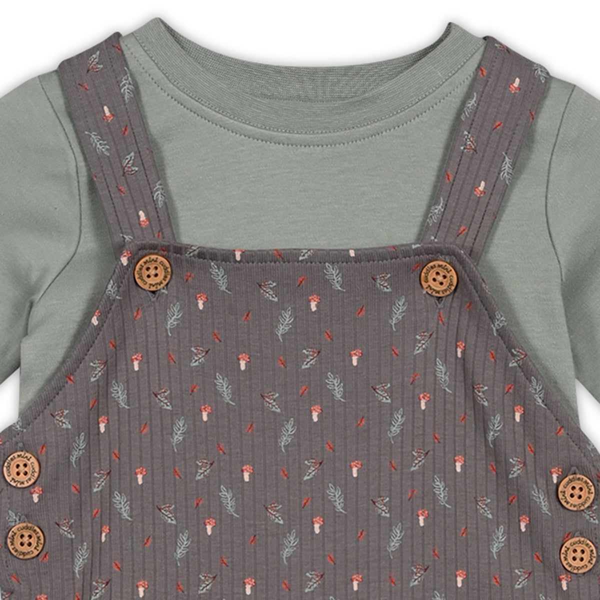 Baby Unisex Sprig Printed Dungaree 3pc Set, Multicolour