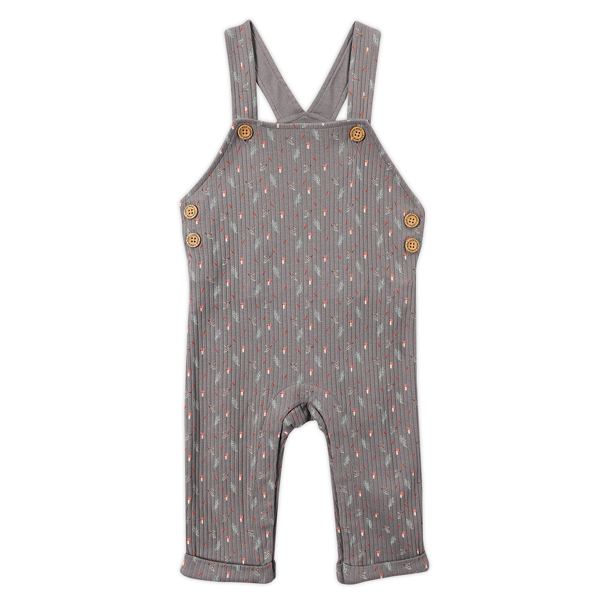 Baby Unisex Sprig Printed Dungaree 3pc Set, Multicolour