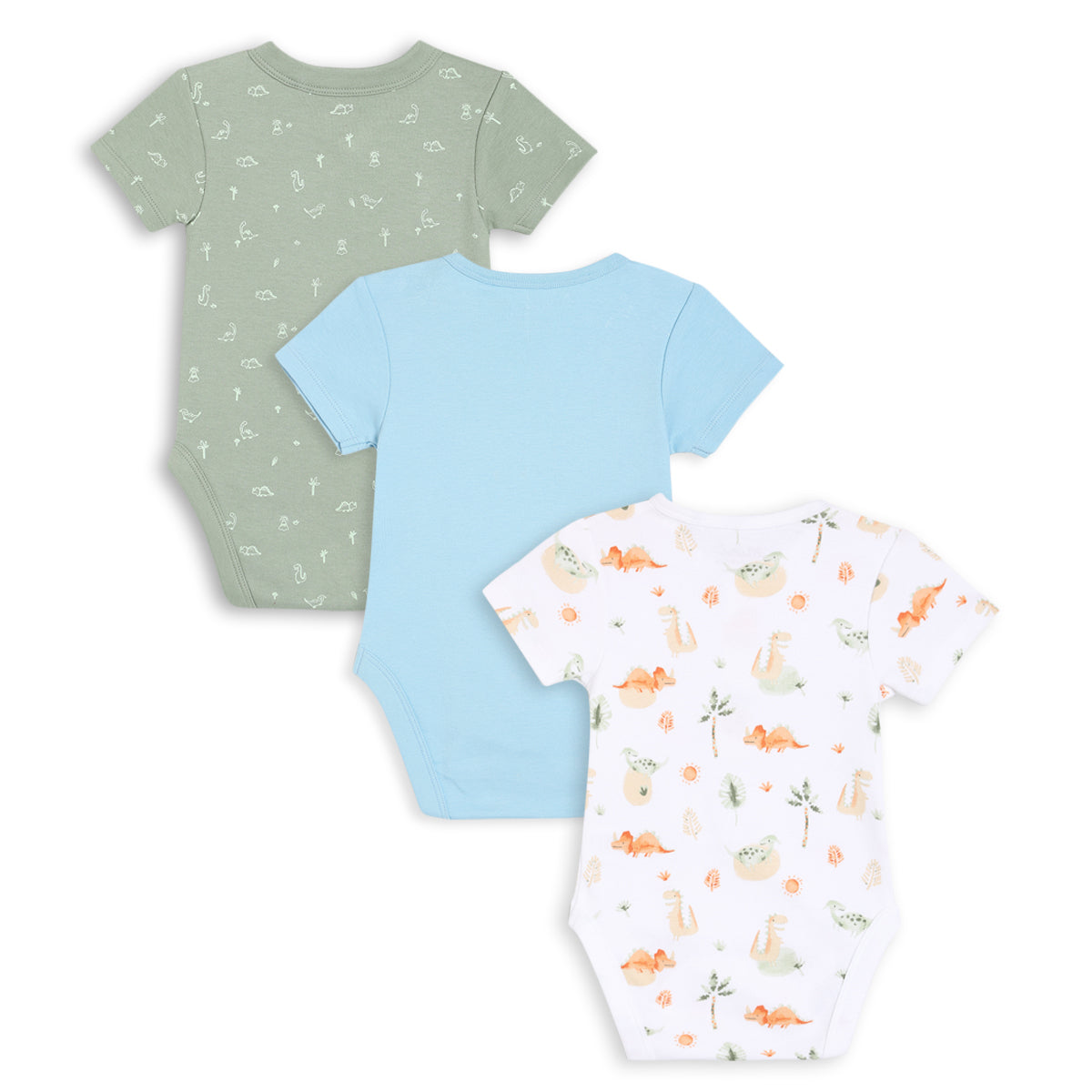 Baby Boys 3pk Dinosaur Print Bodysuits, Multicolour