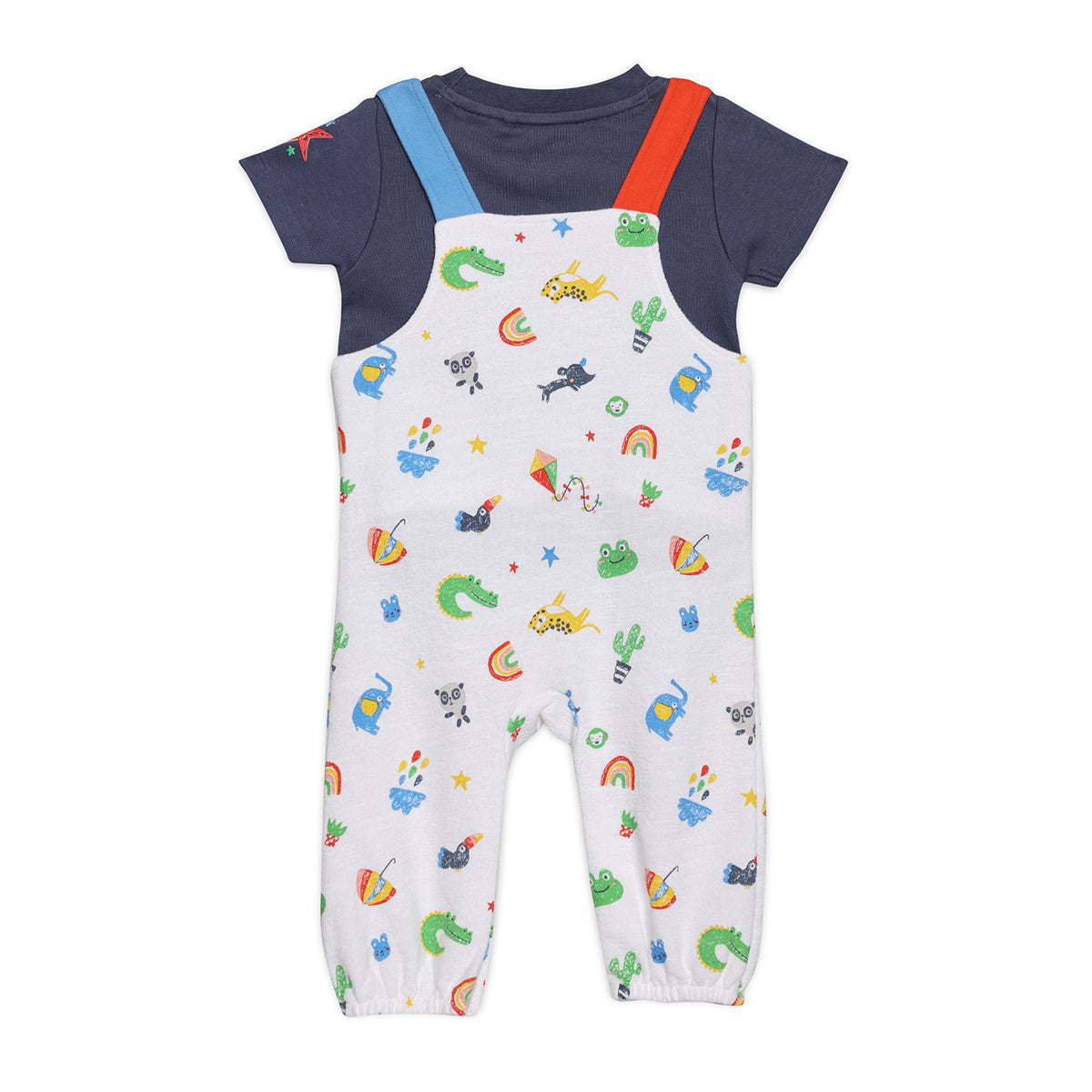 Baby Boys Animal & Rainbow Printed Dungaree Set, Multicolour