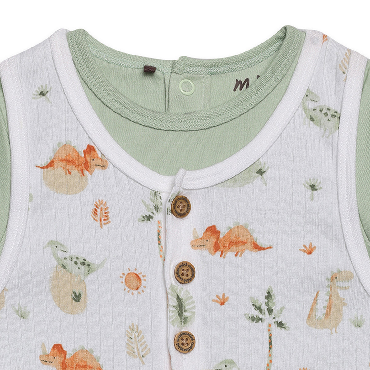 Baby Boys Dinosaur Printed Dungaree Set With Matching Cap, Multicolour