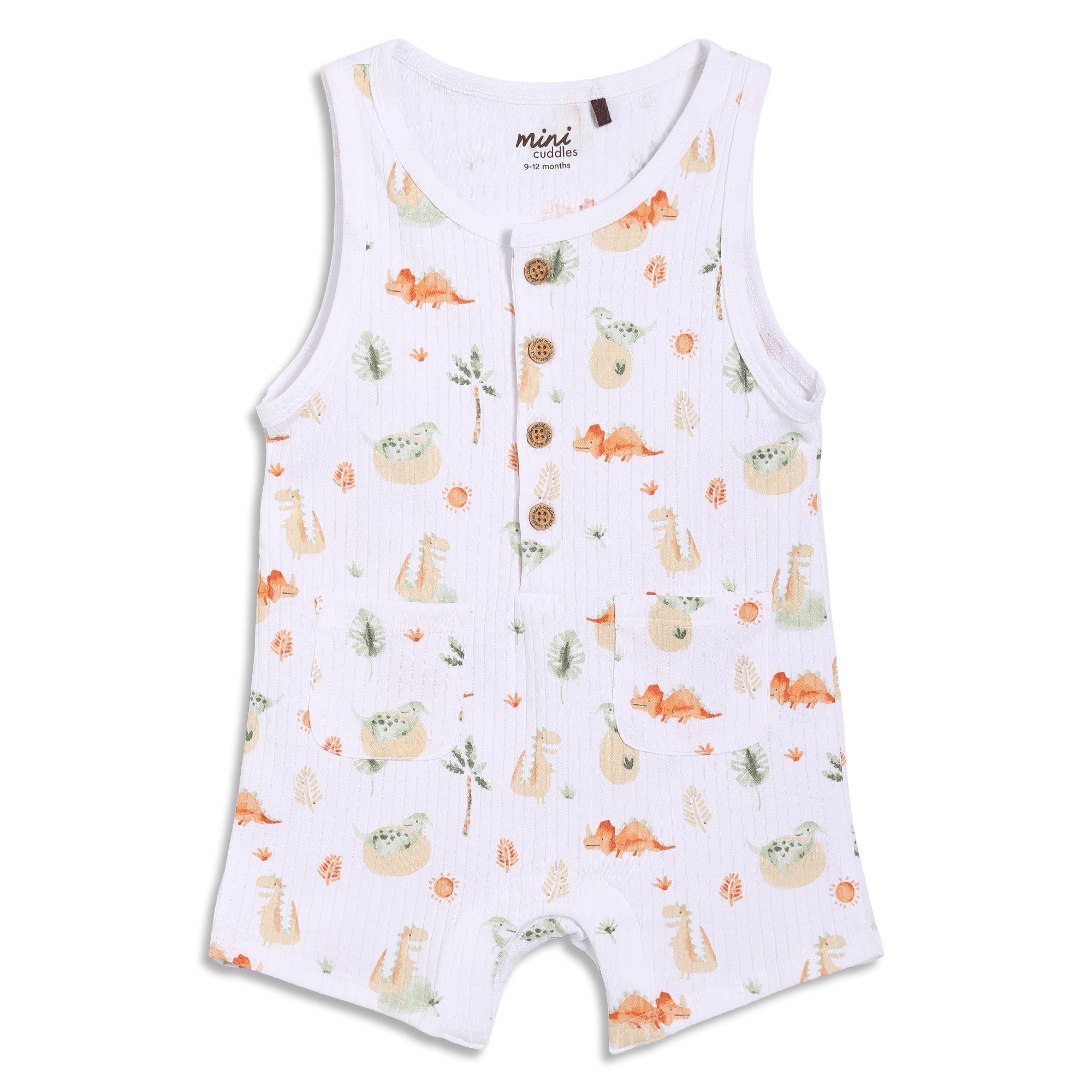 Baby Boys Dinosaur Printed Dungaree Set With Matching Cap, Multicolour
