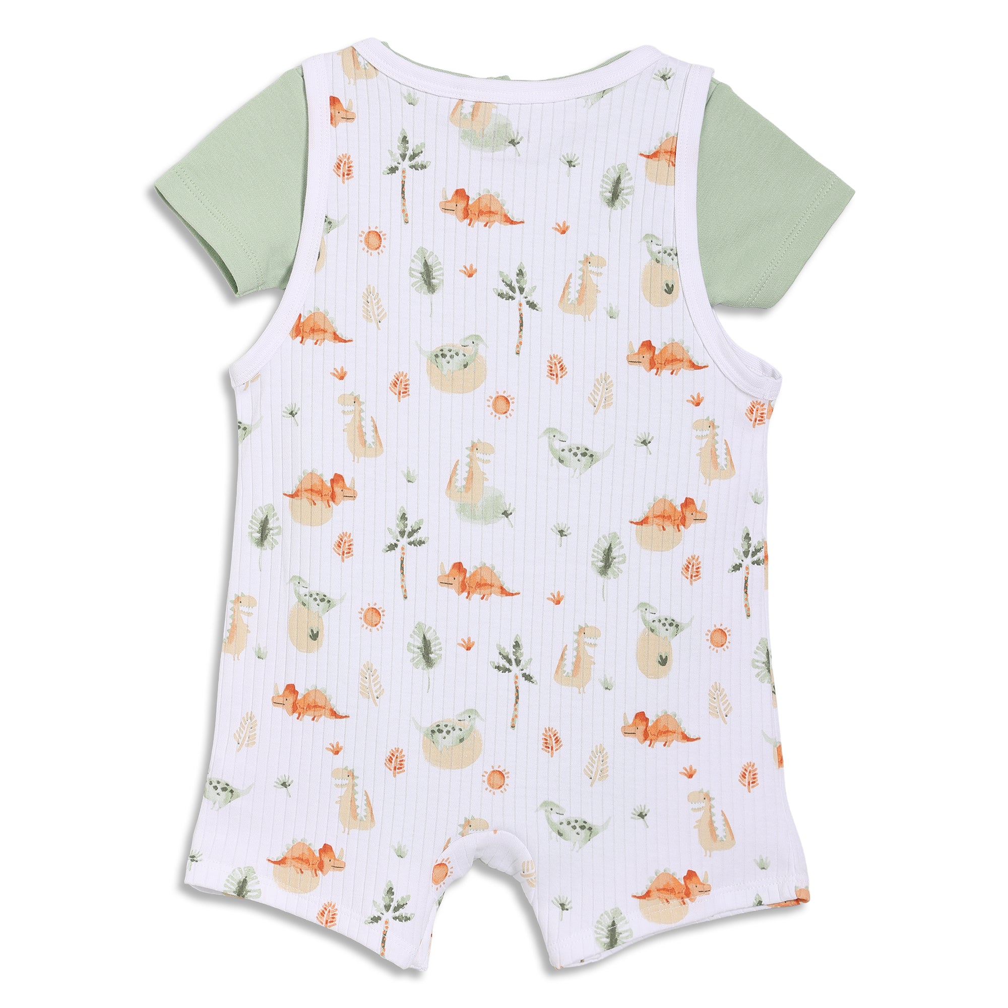 Baby Boys Dinosaur Printed Dungaree Set With Matching Cap, Multicolour