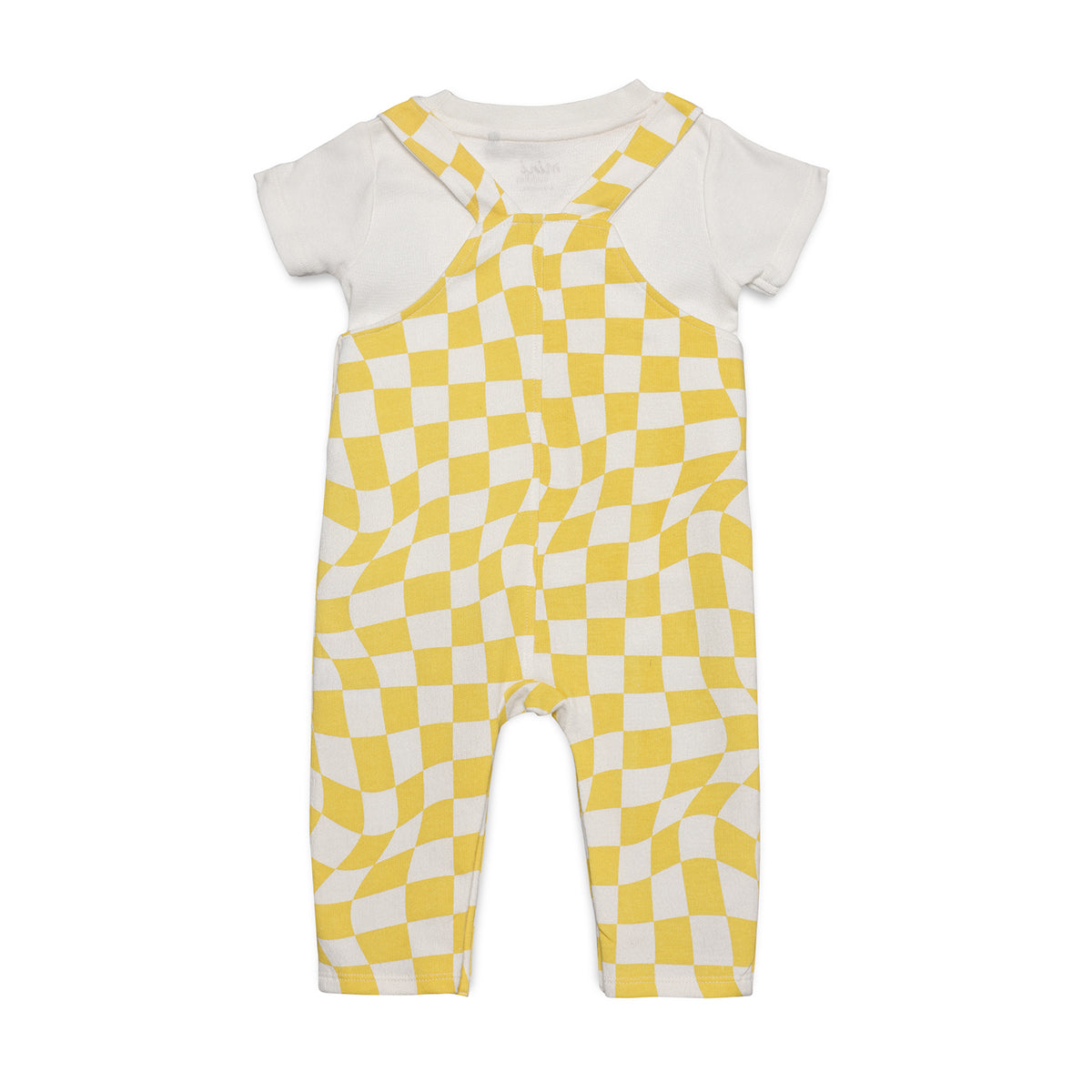 Baby Boys Checked Dungaree Set With Bunny Applique, Yellow