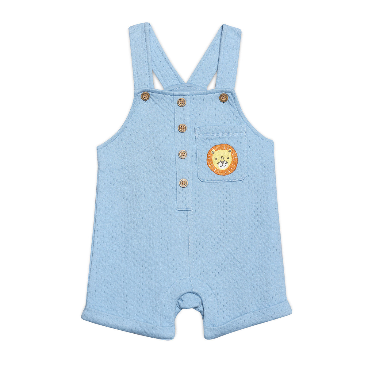 Baby Boys Lion Patch Dungaree Set With Matching Cap, Blue