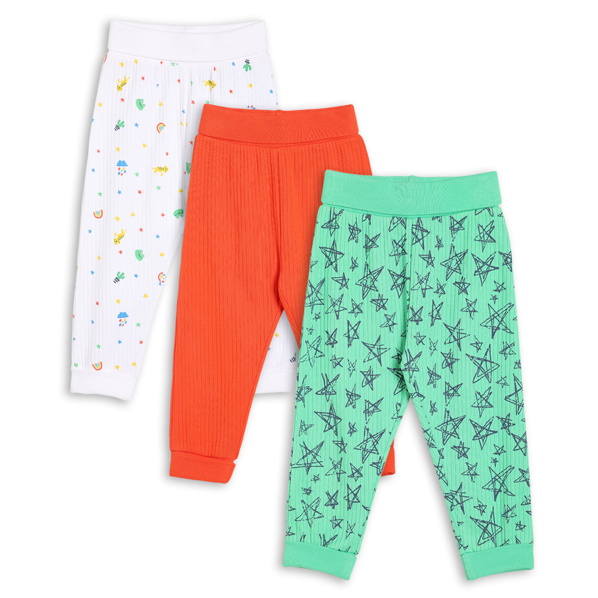 Baby Boys 3pk Printed & Solid Joggers, Multicolour