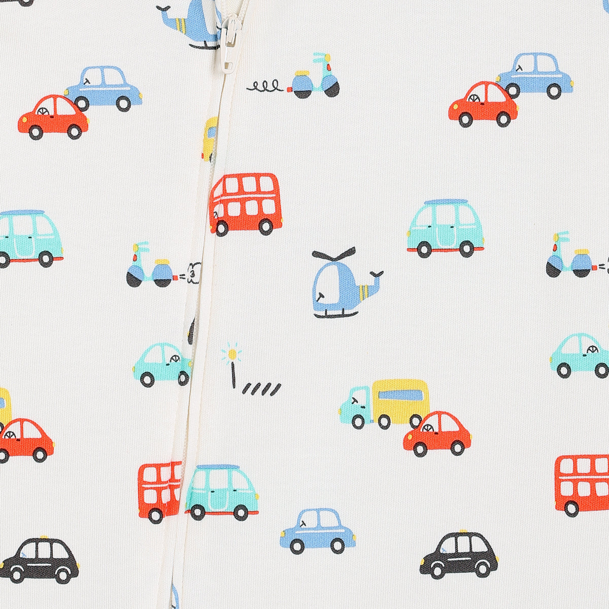 Baby Boys Vehicle Printed Romper, Multicolour