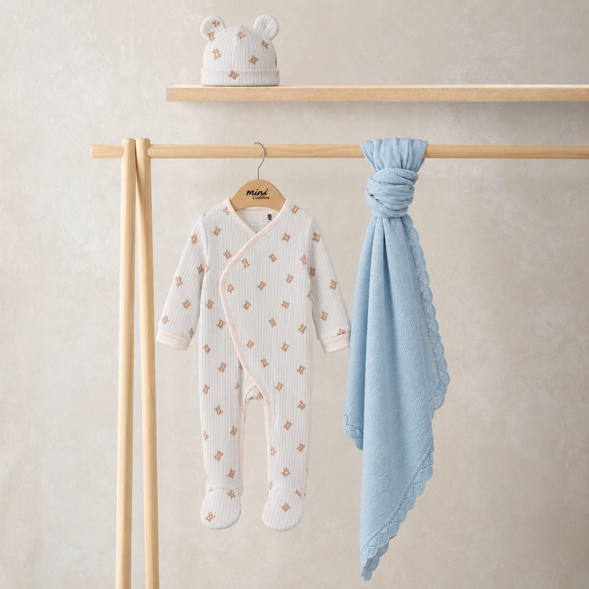 Teddy-Print Essentials Gift Set (Blue), 3-Piece