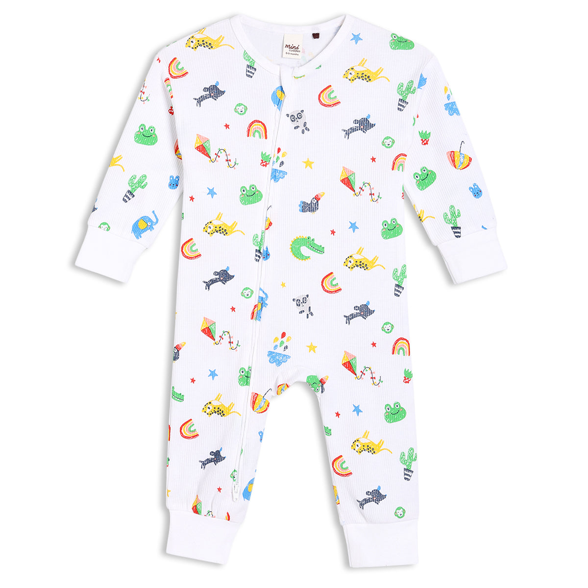 Baby Boys All-Over Animal & Rainbow Printed Romper, Multicolour