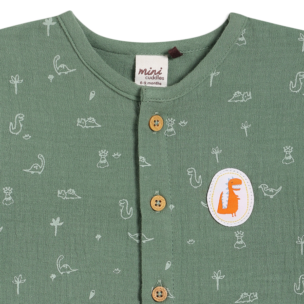 Baby Boys Dino Printed Romper, Green