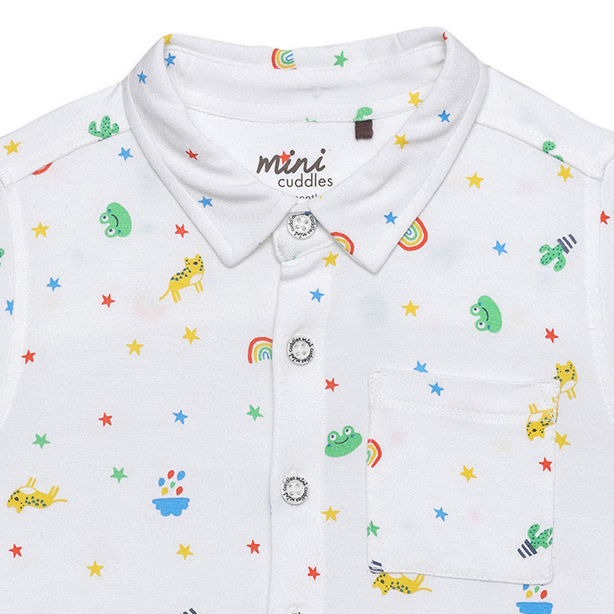 Baby Boys All-Over Animal & Star Printed Shirt, White