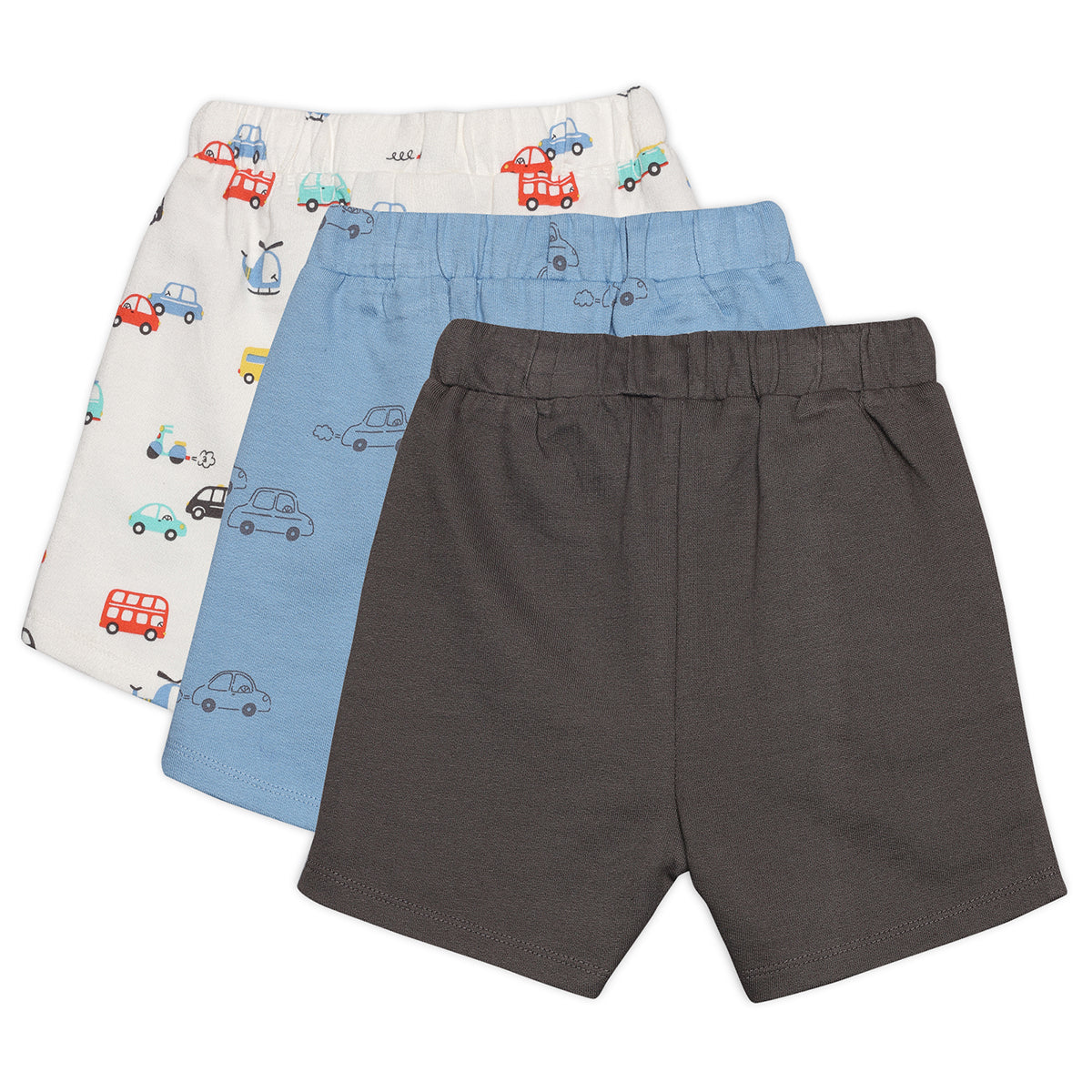 Baby Boys 3pk Vehicle Print And Solid Shorts, Multicolour