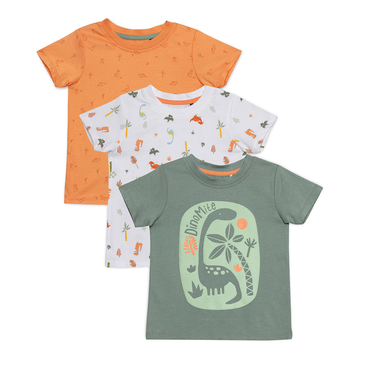Baby Boys 3pk Dinosaur Print T-Shirts, Multicolour