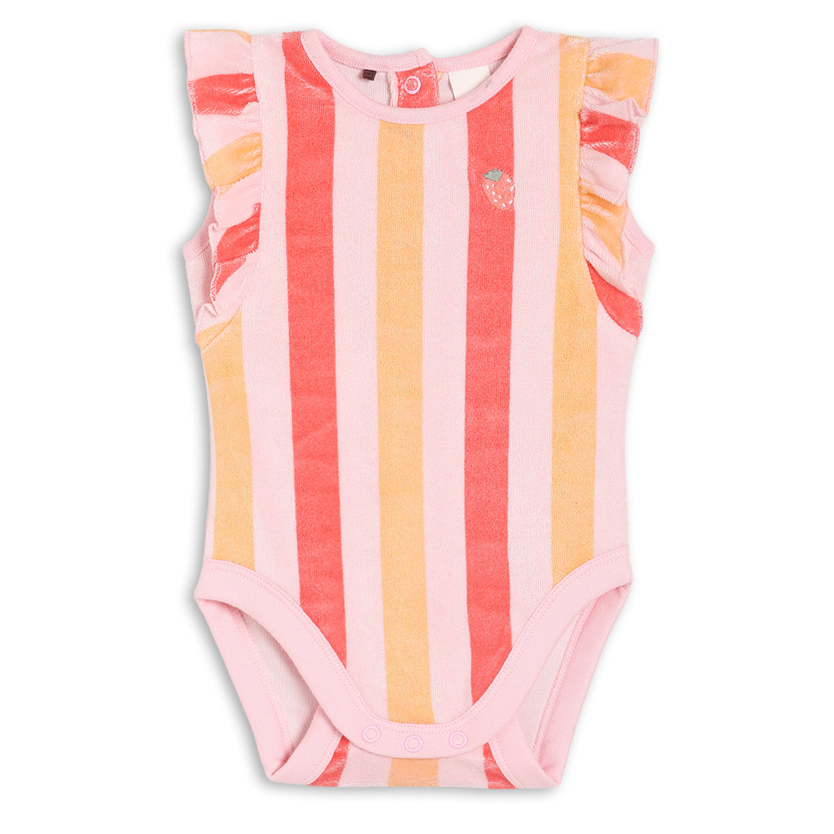 Baby Girls Strawberry Embroidered Striped Bodysuit, Multicolour