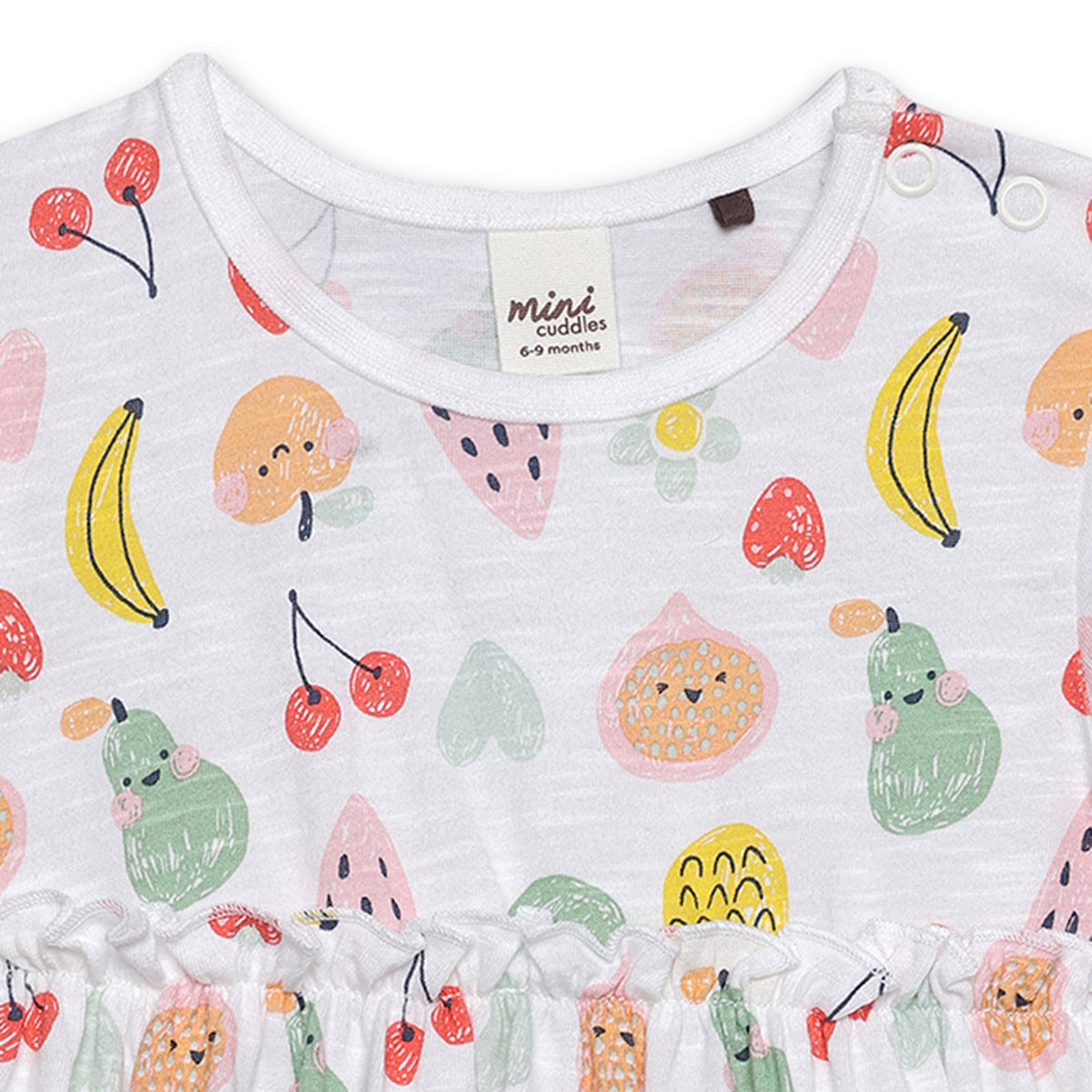 Baby Girls All-Over Fruit Printed Dress, White