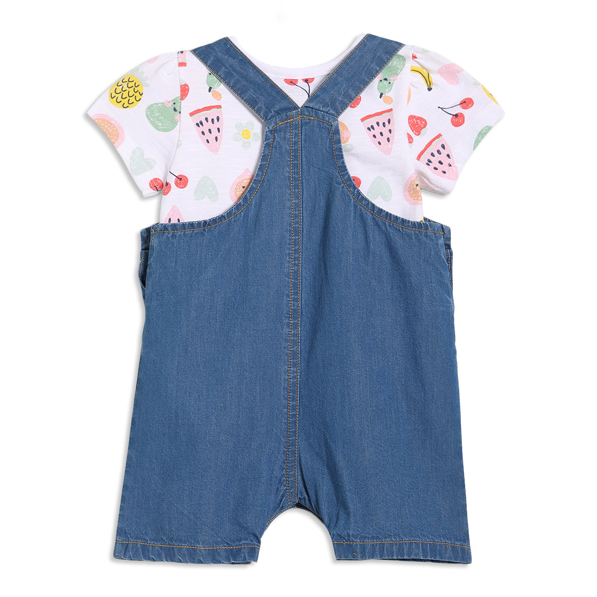Baby Girls Fruit Print Dungaree 2pc Set , Multicolour