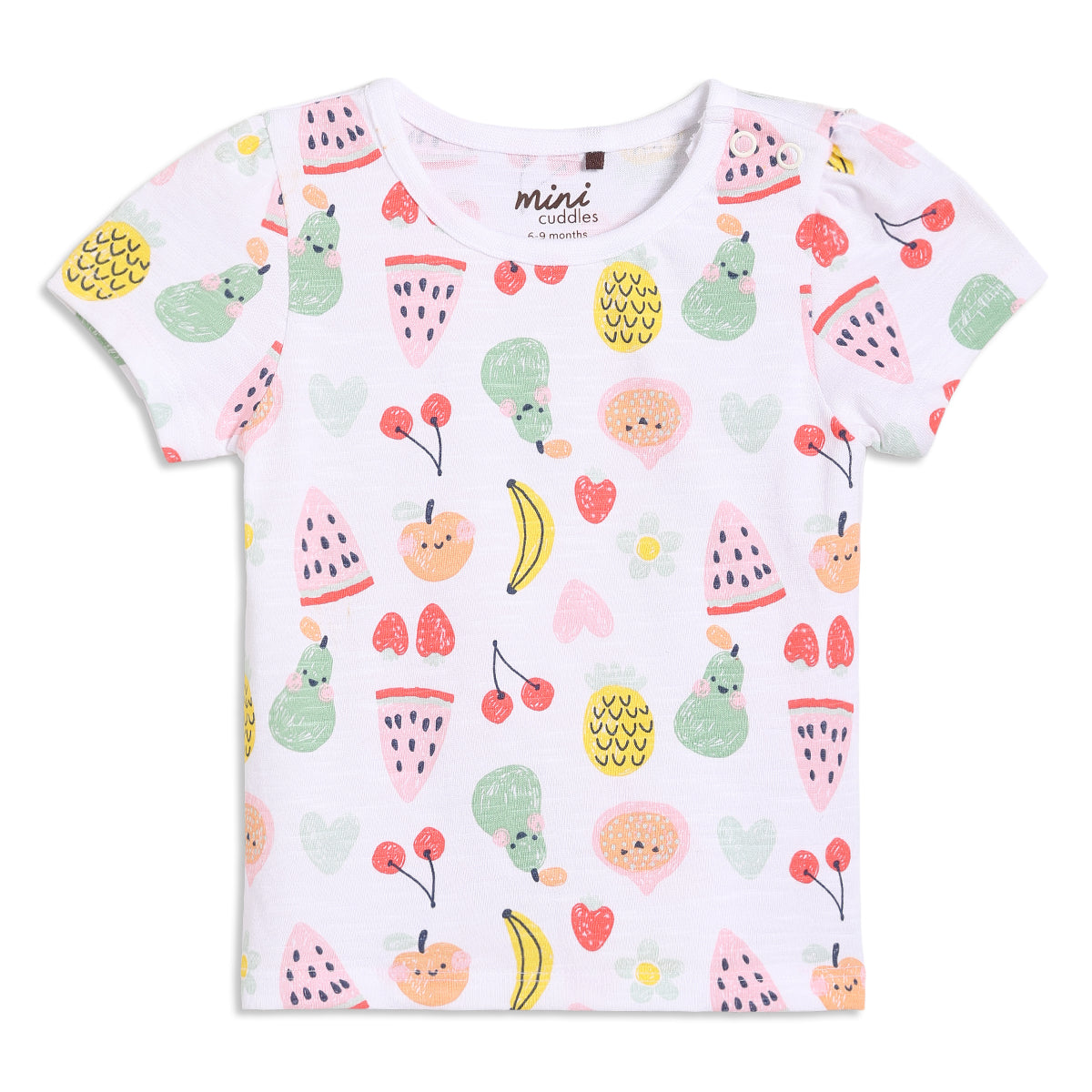 Baby Girls Fruit Print Dungaree 2pc Set , Multicolour