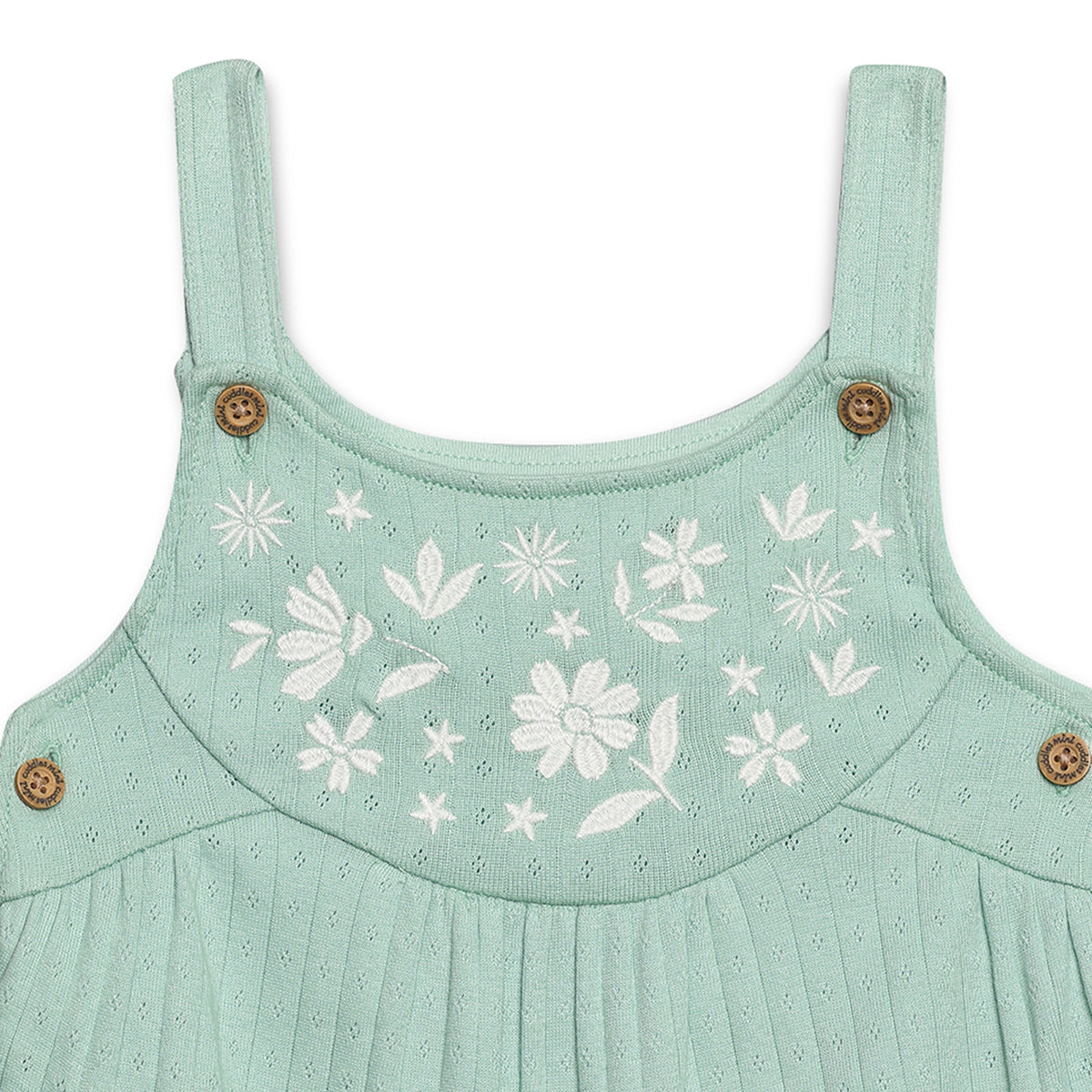 Baby Girls Floral Embroidered Dungaree Set, Mint Green