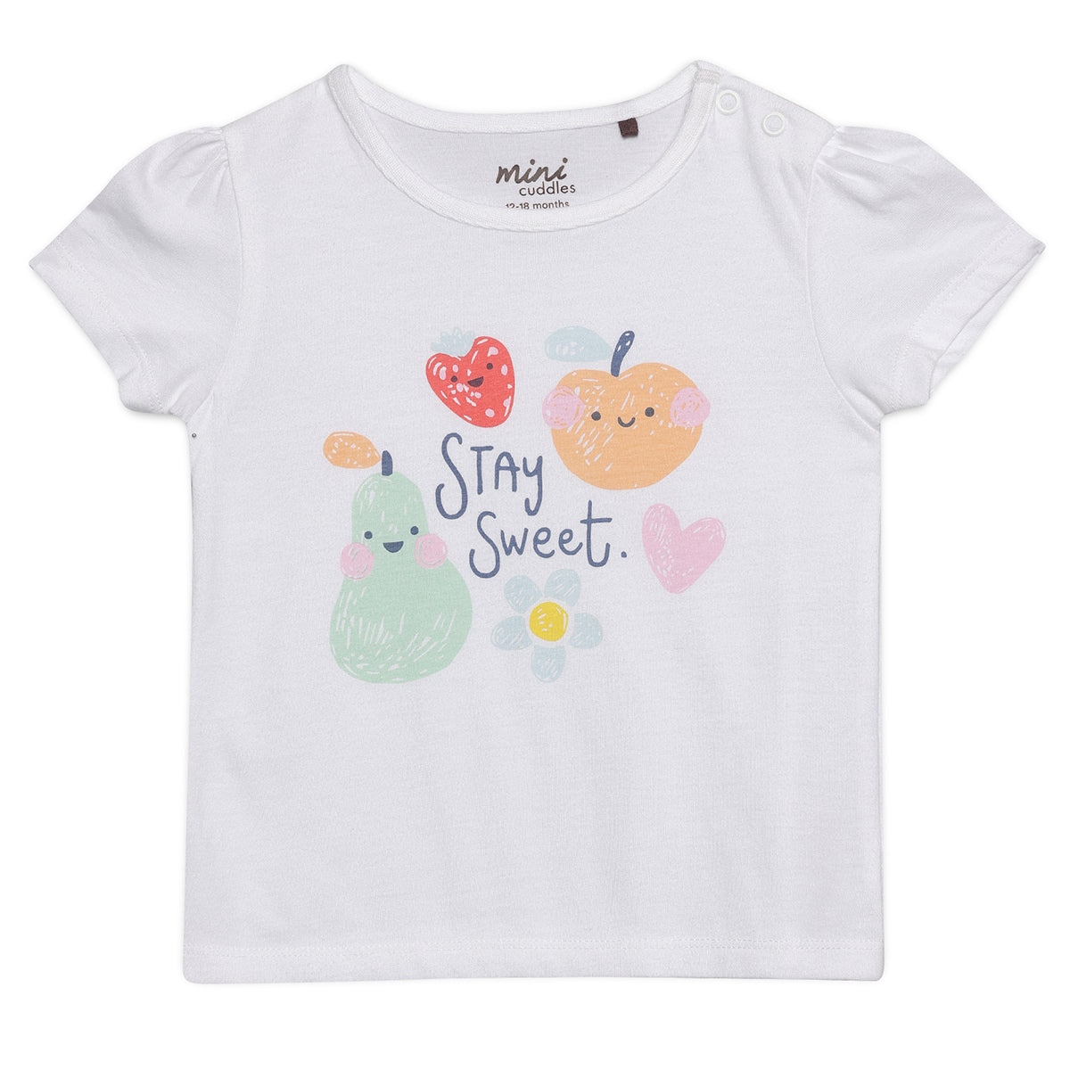 Baby Girls 3pk Fruit Print And Solid Tops, Multicolour