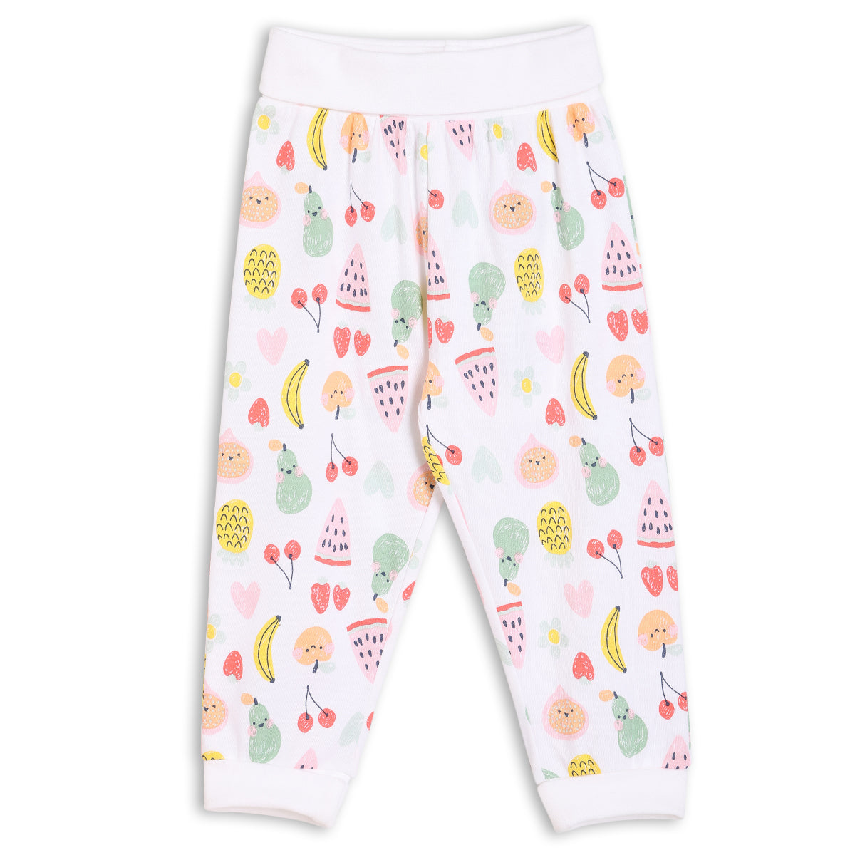 Baby Girls 3pk Fruits Print, Solid And Striped Leggings, Multicolour