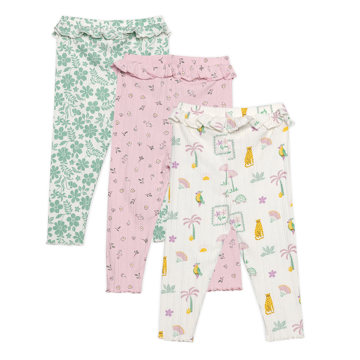Baby Girls 3pk Printed Leggings, Multicolour
