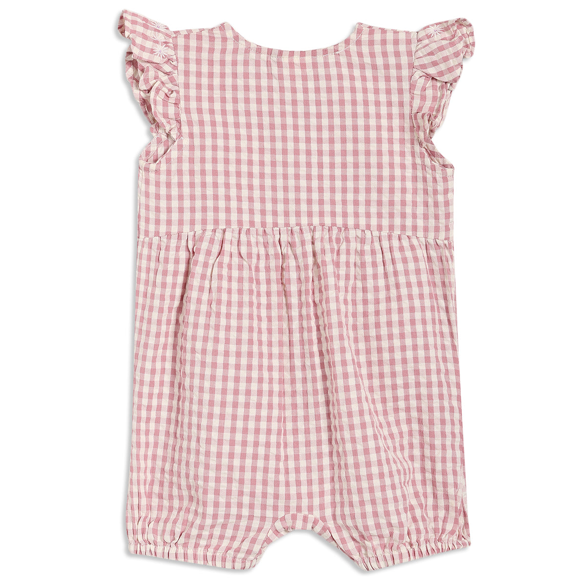 Baby Girls Checked Romper With Daisy Embroidery, Pink