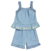 Baby Girls Floral Embroidered 2pc Set, Blue