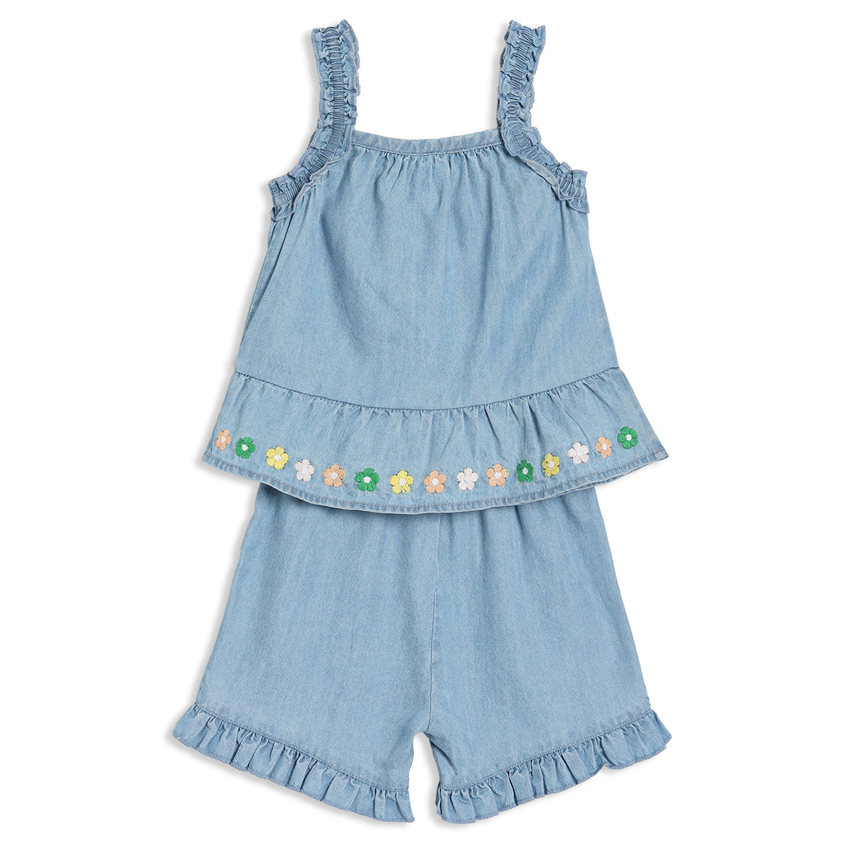 Baby Girls Floral Embroidered 2pc Set, Blue
