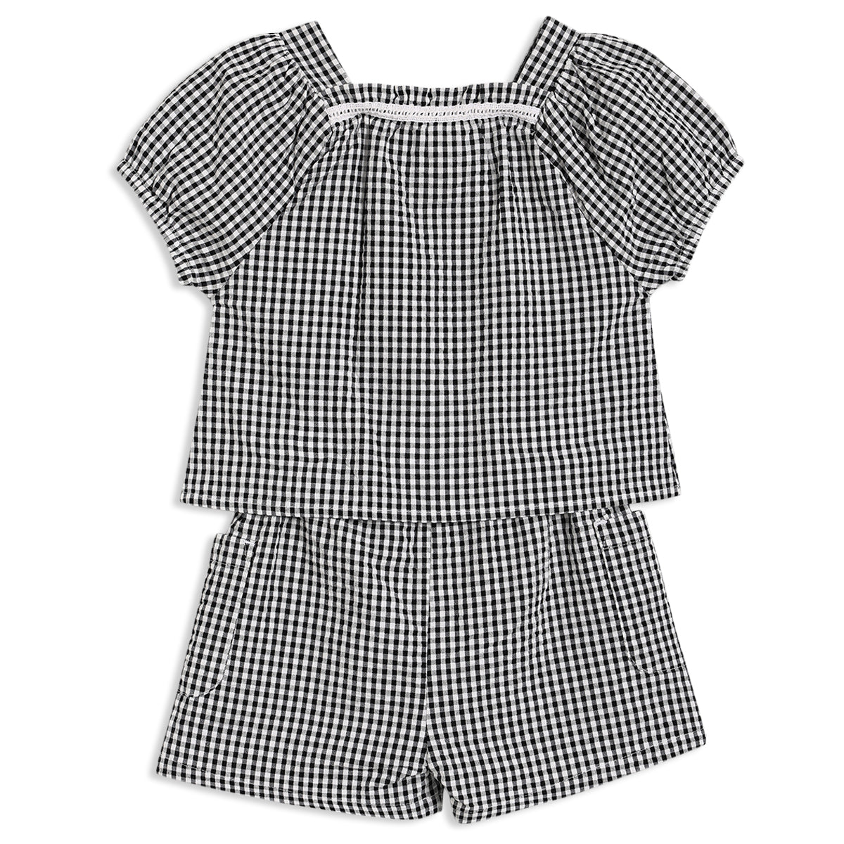 Baby Girls Gingham 2pc Set, Black & White