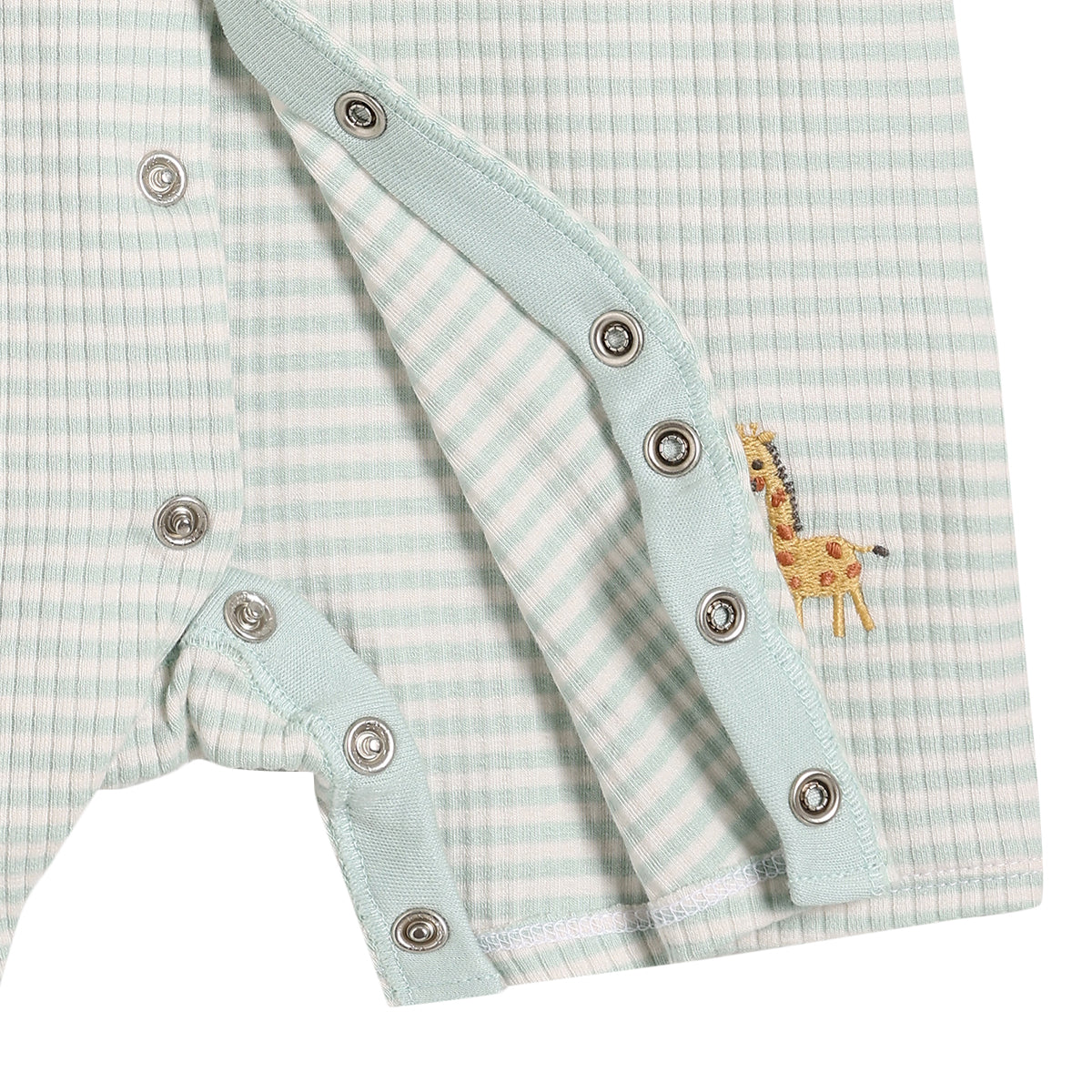 Baby Unisex Animal Embroidered Romper, Mint