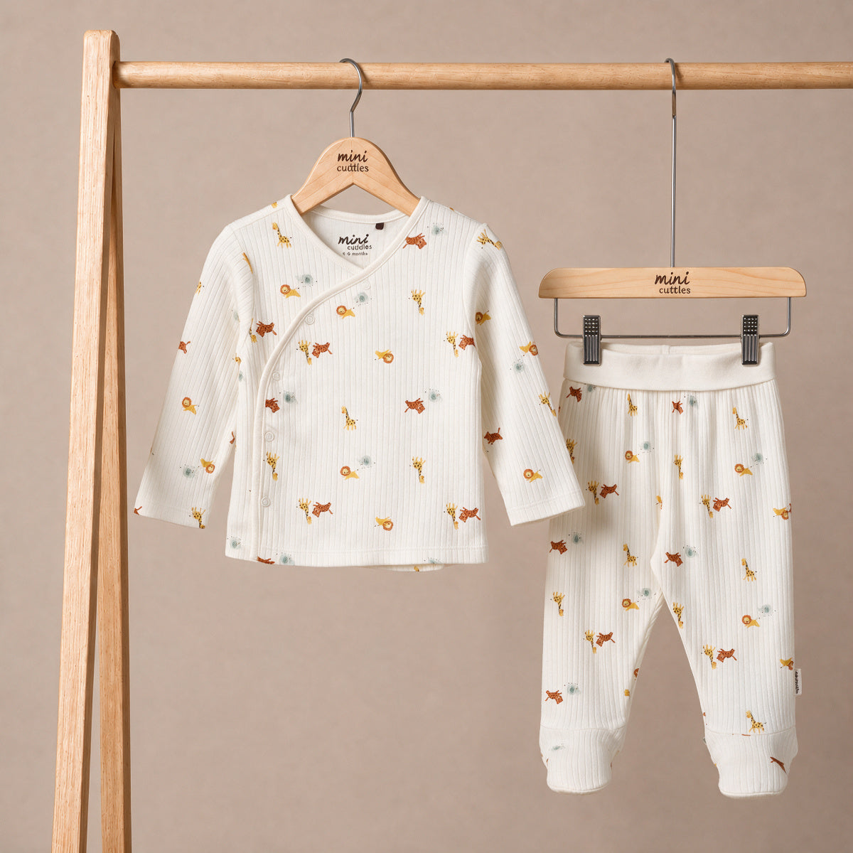Animal-Print Top & Bottoms (White & Mustard)