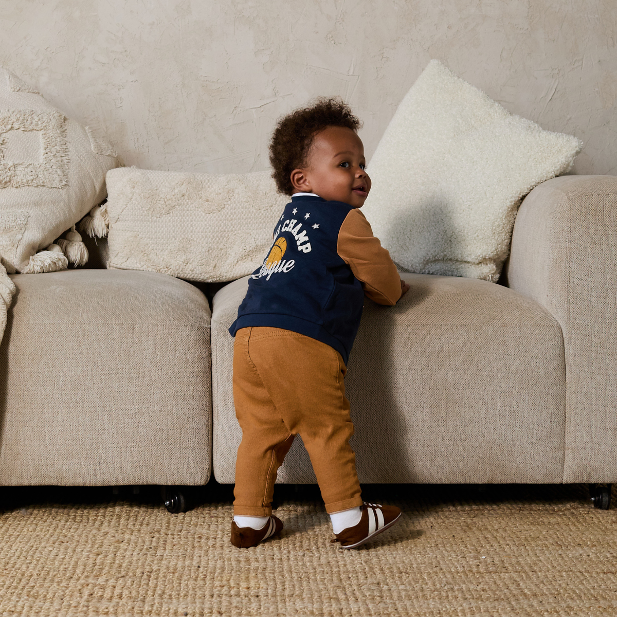 Baby Boys solid Denim Pant, Brown