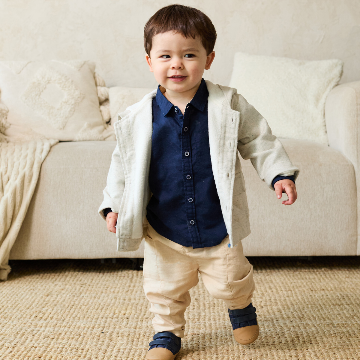 Baby Boys Cotton Chest Pocket Full Sleeve Oxford Shirt, Navy Blue
