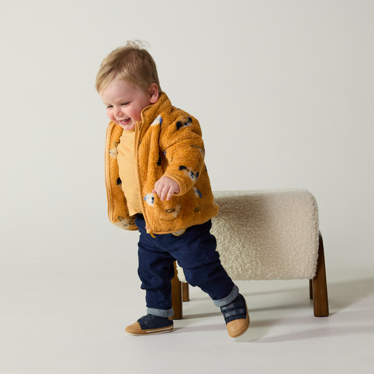 Baby Boys Double-Sided Fur Jacket, Mustard