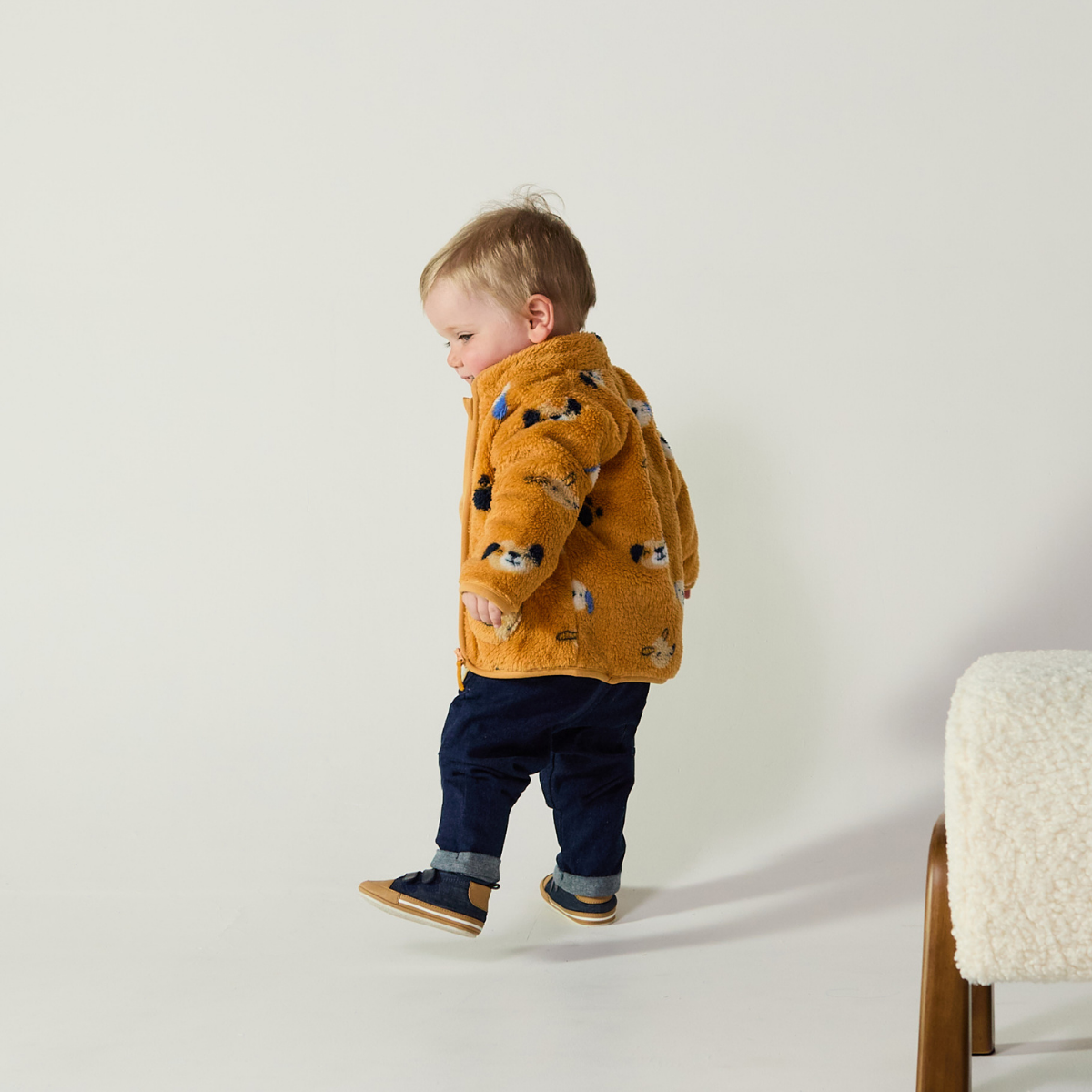 Baby Boys Double-Sided Fur Jacket, Mustard
