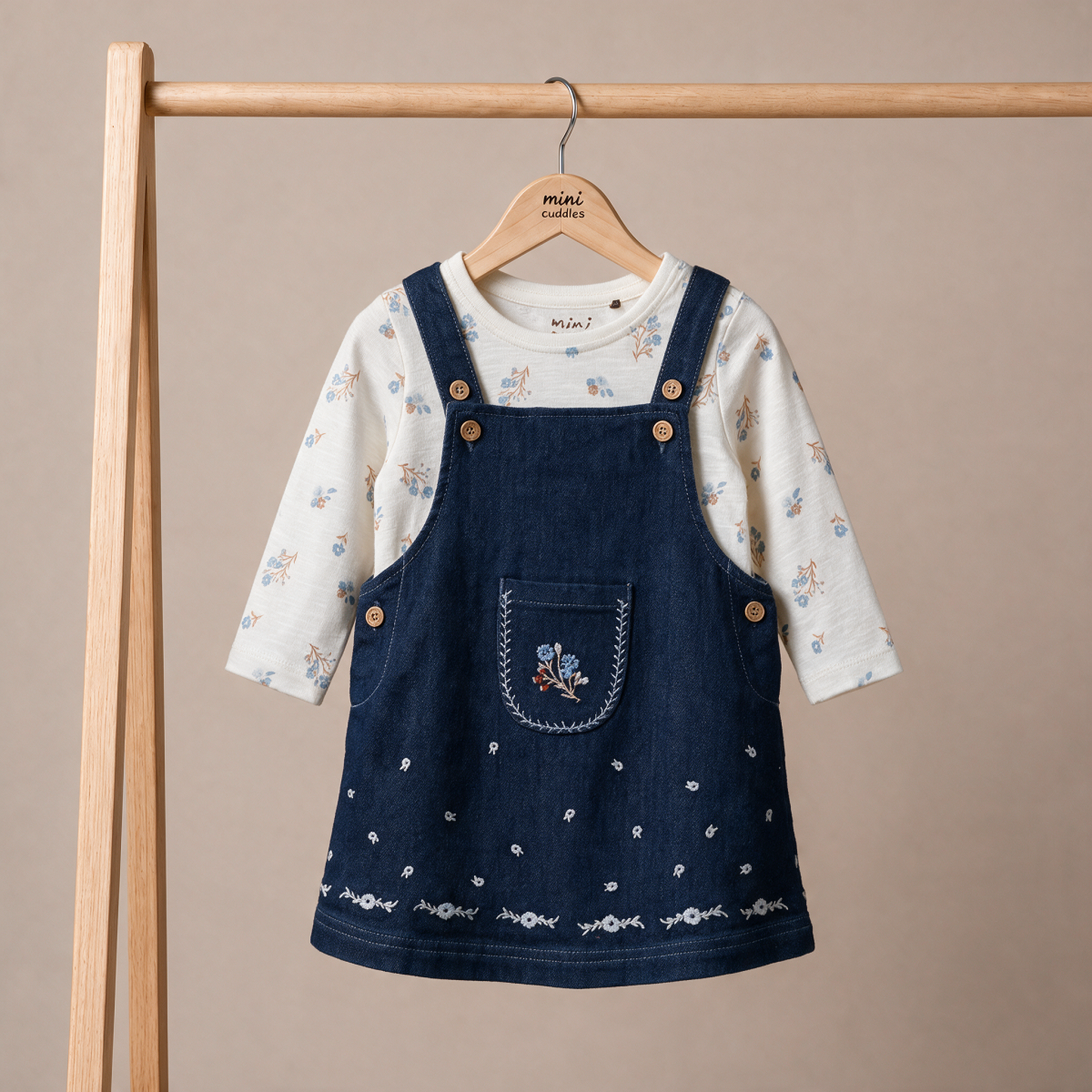 Girls Dark Wash 2 Piece Pinny Set