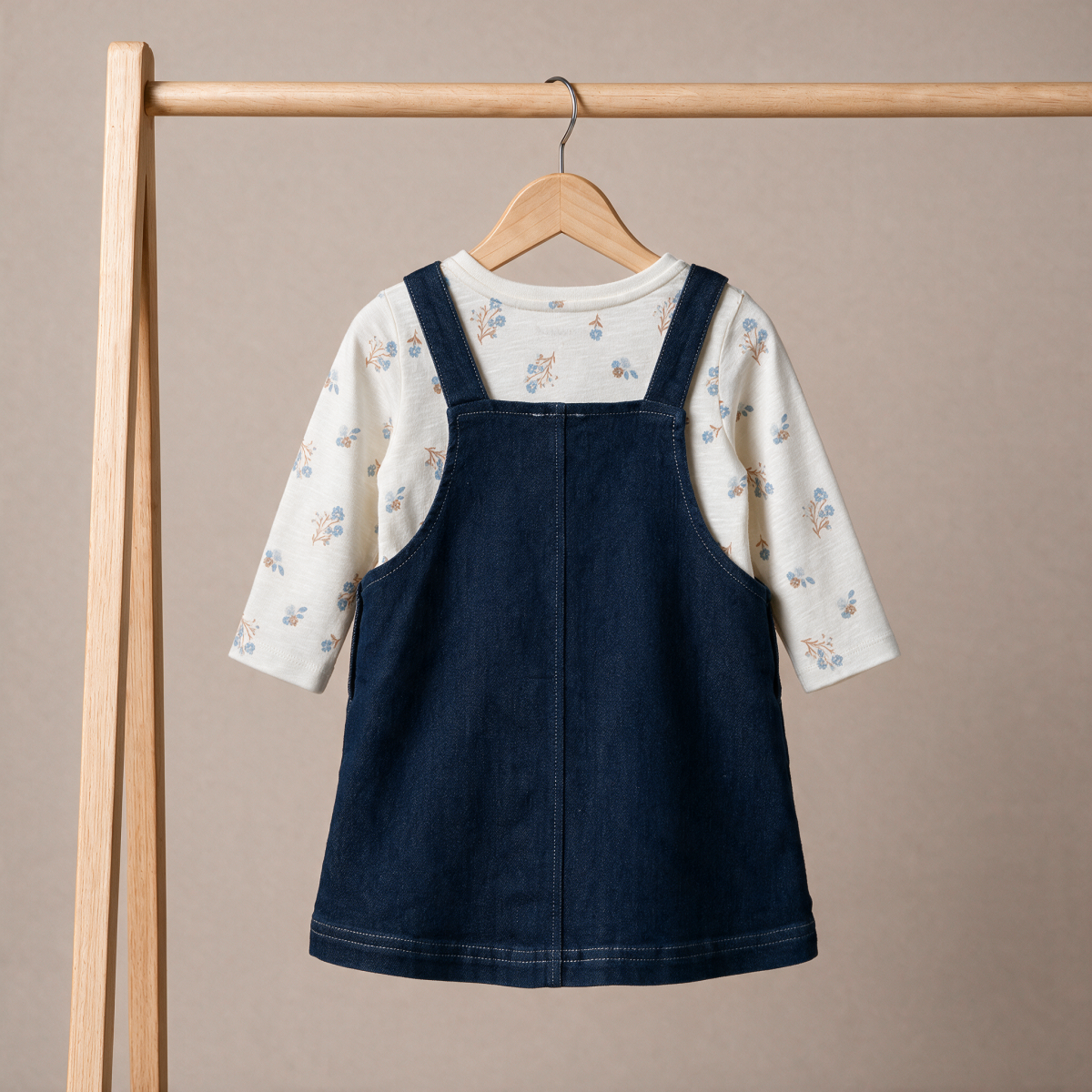 Girls Dark Wash 2 Piece Pinny Set